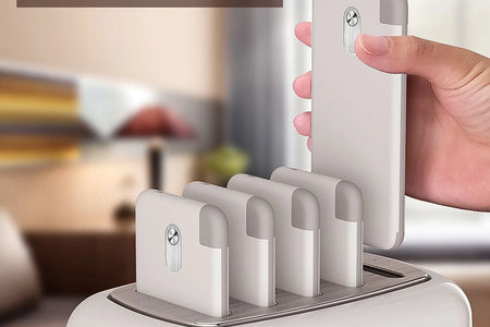 Wireless Charging Station with 5PCS Power Bank, 10000Mah Portable Charger with Built in Cable Compatible with Iphone/Samsung/Android for Home, Office, Bar, Restaurant (White)