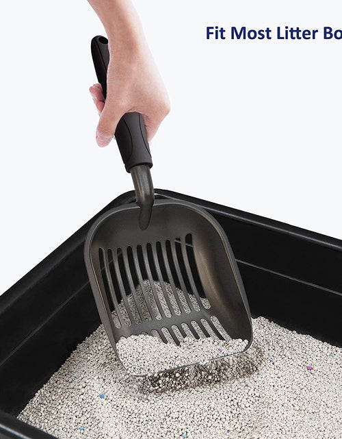 Load image into Gallery viewer, Cat Litter Scoop, Non-Stick Plated Aluminum Alloy Sifter, Kitty Durable Metal Scooper, Deep Shovel, Long Handle, Kitten Pooper Lifter, Size Large, Coated Black Body with Black Handle
