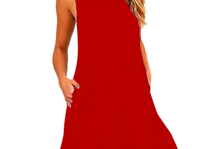 Fesfesfes Summer Dresses for Women round Neck Casual Mini Dress Solid Color Sleeveless Tank Dress Loose above Knee Sun Dress Summer Sale