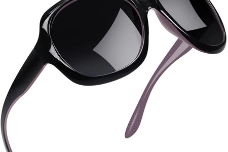 Polarized Sunglasses for Women, Ladies Wide Frame Sun Glasses UV Blocking (Black Purple)