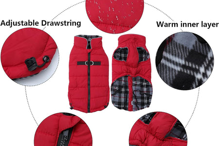 Dog Winter Warm Coat Jacket, Windproof Snowproof, Pet Outdoor Jacket for Small to Large Dogs - Red - XXL