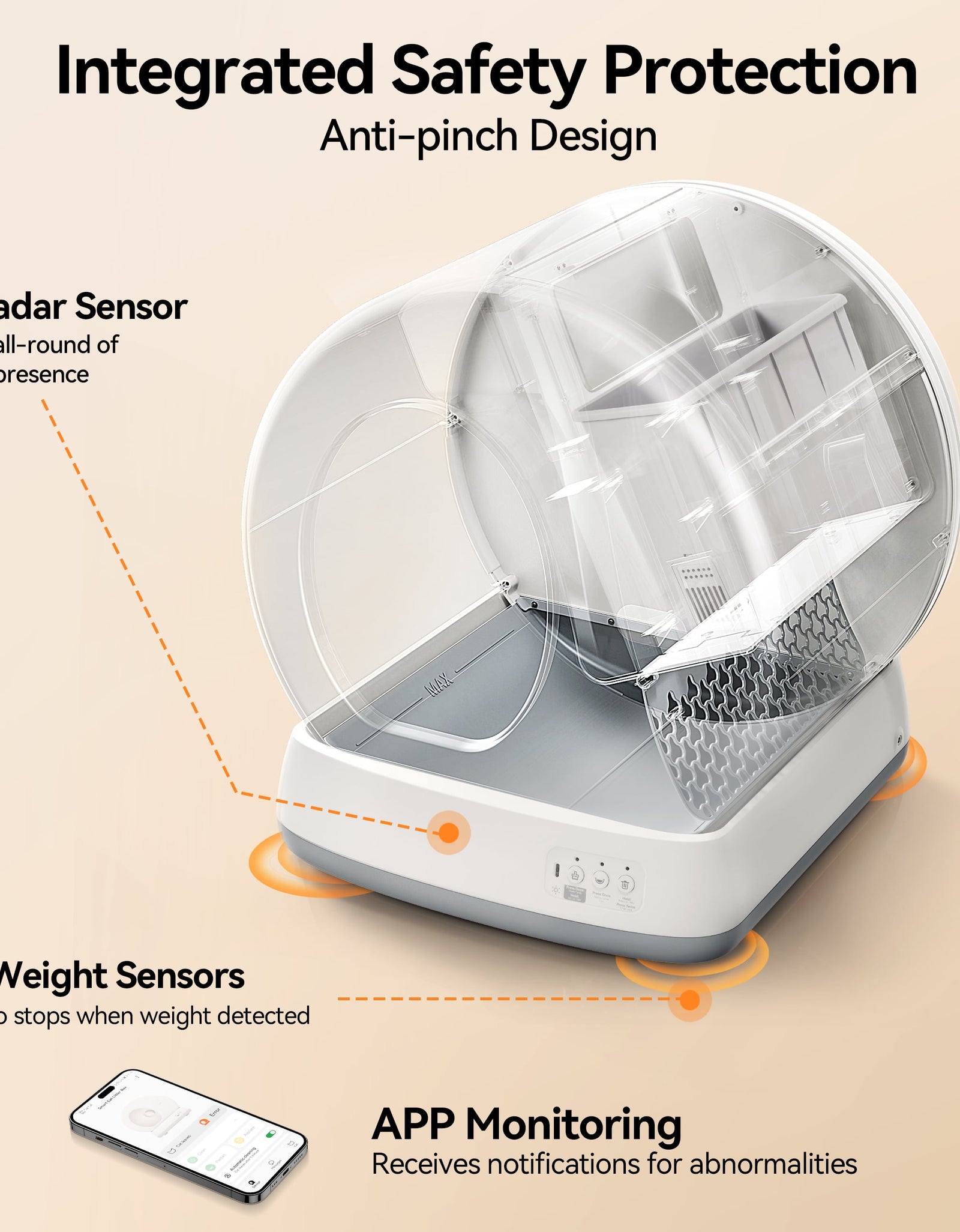 Self-Cleaning Cat Litter Box, Automatic Cat Litter Box with APP Control, Safety Sensors, Odor Isolation & Health Monitoring
