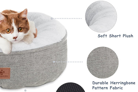 Cat Beds for Indoor Cats,Kitten Bed,Dog Bed for Extra Small Dogs Breeds,Puppy Kennel Bed, Comfy Durable Pet Sleeping Bed, Washable Roun Cat Bed & Non-Slip Bottom, Size 18"L X 18"W X 6.5"Th