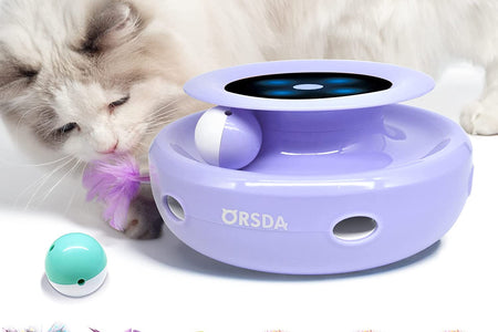 Cat Toys, 2-In-1 Interactive Cat Toys for Indoor Cats, Automatic Cat Toy Balls, Mice Toys Ambush Feather Kitten Toys with 7Pcs Attachments, Dual Power Supplies, Adjustable Speed, Auto On/Off