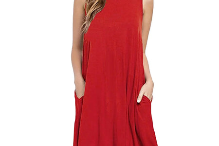 Fesfesfes Summer Dresses for Women round Neck Casual Mini Dress Solid Color Sleeveless Tank Dress Loose above Knee Sun Dress Summer Sale