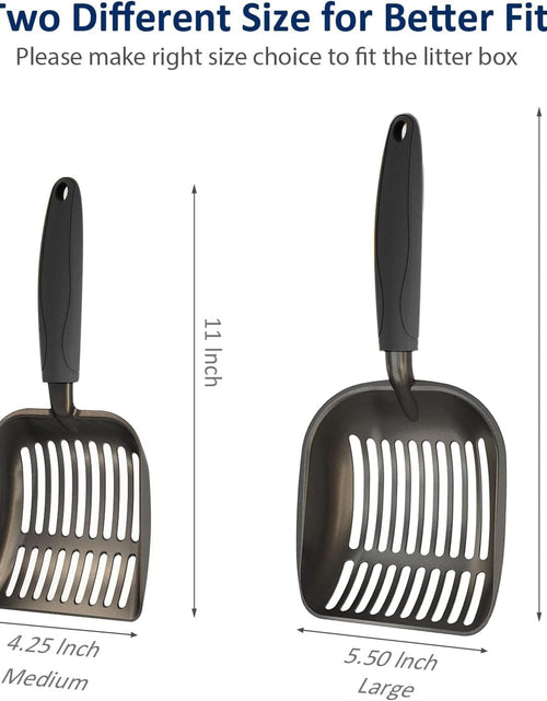 Load image into Gallery viewer, Cat Litter Scoop, Non-Stick Plated Aluminum Alloy Sifter, Kitty Durable Metal Scooper, Deep Shovel, Long Handle, Kitten Pooper Lifter, Size Large, Coated Black Body with Black Handle
