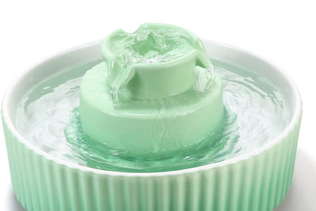 Ceramic Cat Water Fountain, 2.1L/71Oz Cupcake Cat Fountain for Dog and Cat Indoor, 2 Ultra Quiet Pumps (Green)